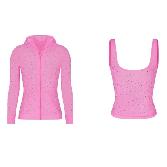 NWT SKIMS MESH RHINESTONE COVER UP 2 PIECE SET IN TAFFY - Picture 1 of 6